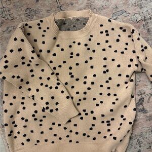 Pink Lily Beige Sweater with Black Polka Dots